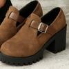 New Plus Size Platform Chunky Heel Pumps - Women’s Round Toe Suede Buckle High Heel Shoes