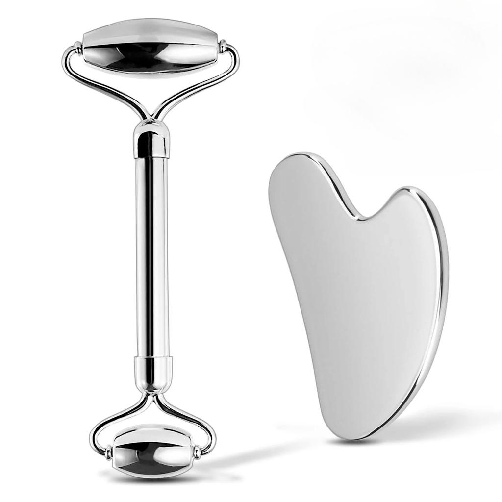 1/2/3 Piece Stainless Steel Facial Roller and Gua Sha Massage Tool Set Metal Beauty Tools for Body, Face, Neck and Eyes