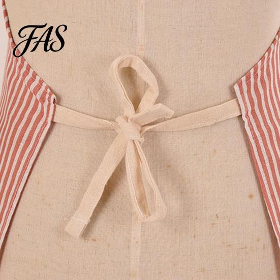 Chef Striped Apron Cotton Linen Kitchen with Pocket Breathable Waterproof Oil-proof Adjustable Men Women Cooking Baking Sleeveless Bib Tool Storage