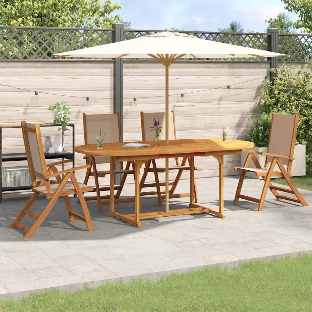 5 Piece Outdoor Dining Set Solid Acacia Wood Table & Textilene Chairs