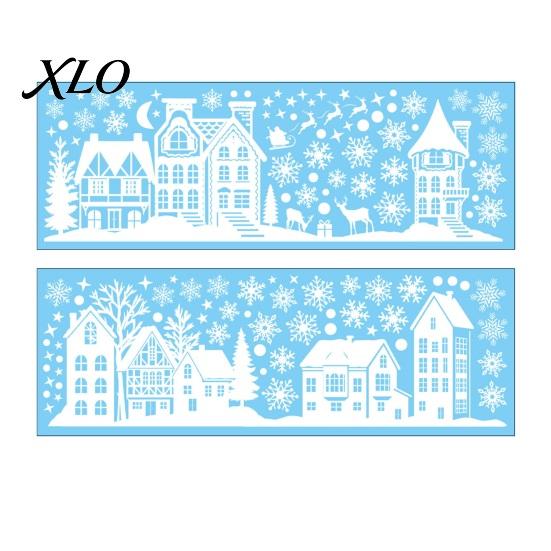 Holiday Home Window Ornament 2Pcs Christmas Town Static Glass Sticker, Reusable Decal with Snowflake Indoor Outdoor Stickers Pattern, Decorative