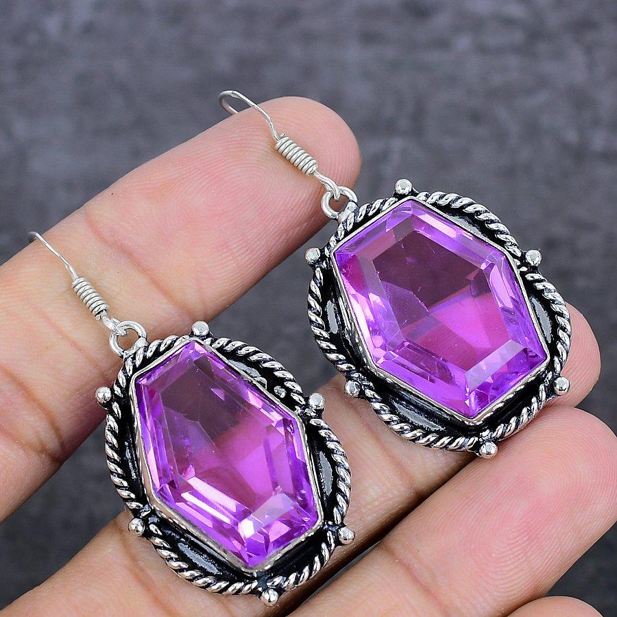 Pink Kunzite Handmade 925 Sterling Silver Jewelry Earring 2.09" d6b40