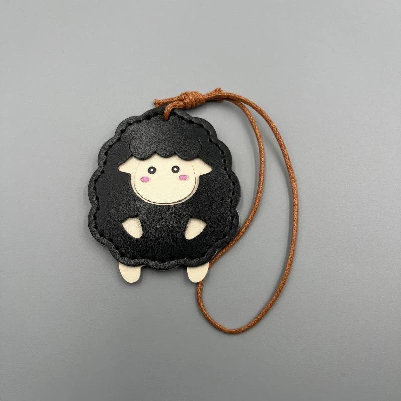 Cute Cartoon PU Leather Lamb Keychain Animal Key Ring Portable Bag Hanging Charm for Backpack Handbag Valentine Gifts