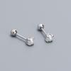 Minimalist Imitation Pearl Threaded Stud Earrings Women Geometric Tiny Layering Ear Piercing Jewelry In Sterling