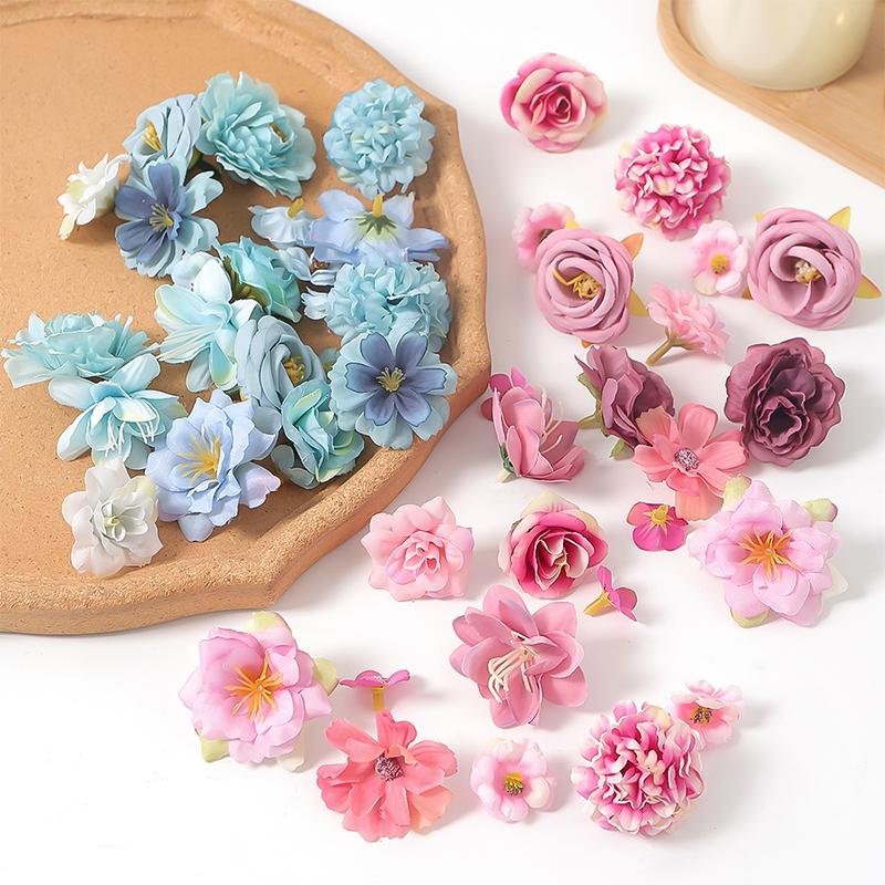 24Pcs 4.5cm Artificial Rose Mixed Silk Flower Head Bulk Craft Wreath Wedding Bridal Baby Shower Home Party Decor DIY Cake Decor