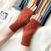 Autumn Winter Knitted Fried Dough Twists Warm Gloves for Women Solid Color Soft Skin Thickened Half Finger Gloves Wrist Washable