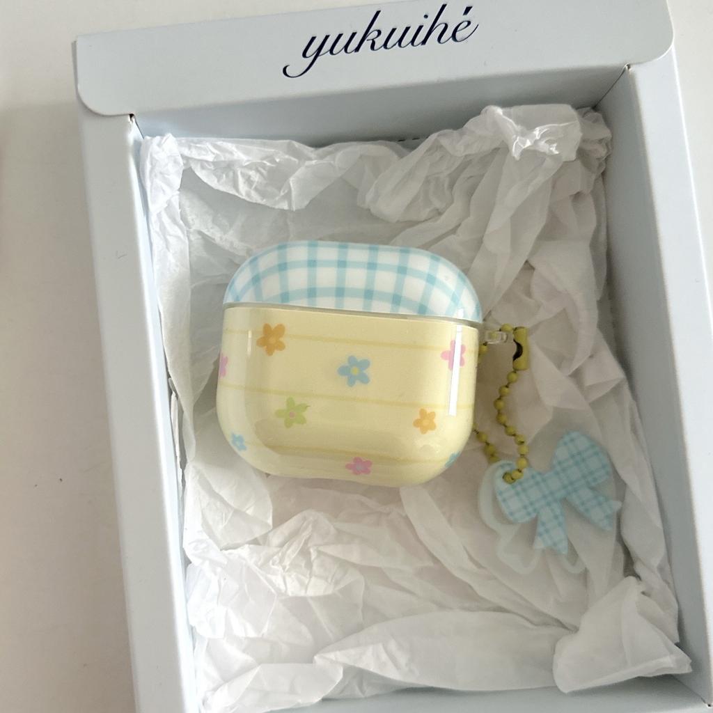 Small Fresh Plaid Floral Suitable for AirPods New 1st Generation Earphone Protective Cover New 1st Generation Cute Pro1st Generation Pendant 1