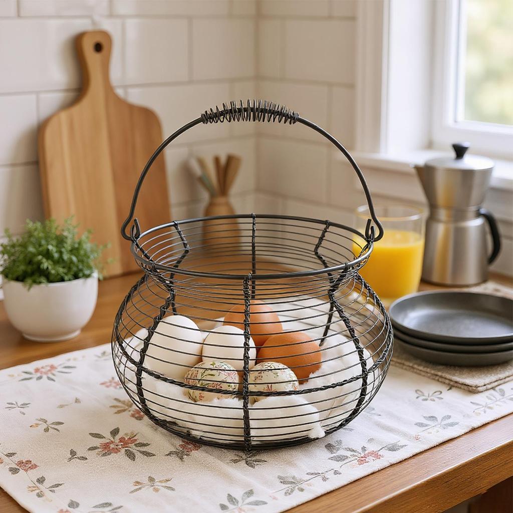 Chicken Egg Basket Vintage Woven Wire Holder with Handle Farmhouse Egg Basket for Kitchen Picnic Farmhouse Harvest Easter