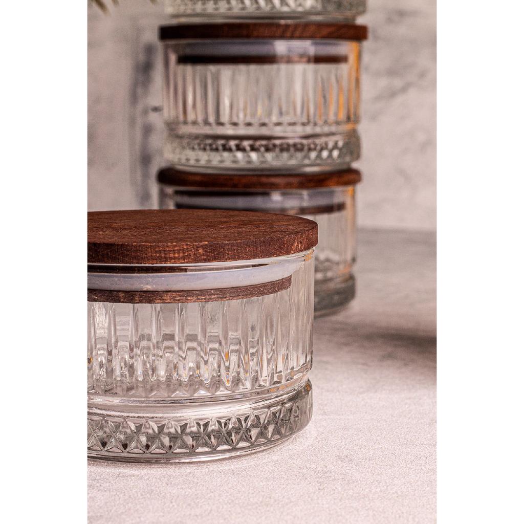Bella 6-piece Wooden Vacuum Glass Breakfast Multi-purpose Glass Snack Bowl With Lid 235 Ml