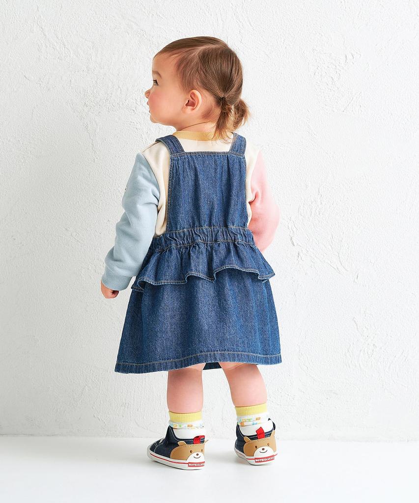 MIKIHOUSE HOT BISCUITS Denim Jumper Skirt for Girls, Indigo Blue, Size M (80-90cm), 70-1803-687