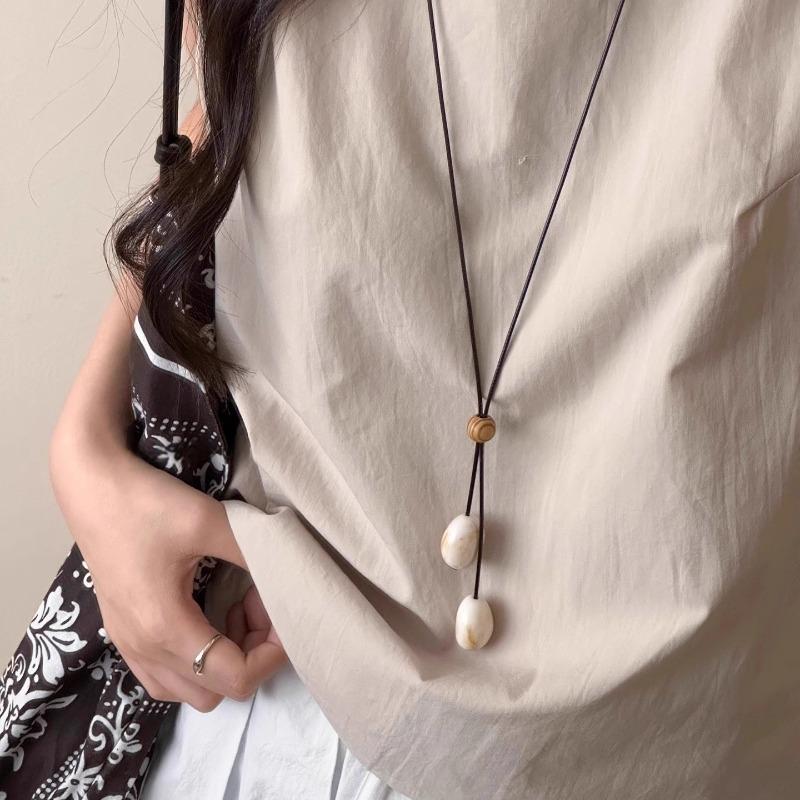 

Летний зеленый кулон-мазок на длинной веревке-цепочке женская ретро декоративная цепочка для свитера нишевое шейное ожерелье