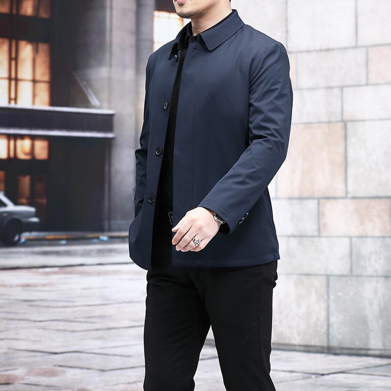 

Осенняя куртка с лацканами, куртка для мужчин среднего и пожилого возраста, мужская верхняя одежда, топ 58 темно-синий