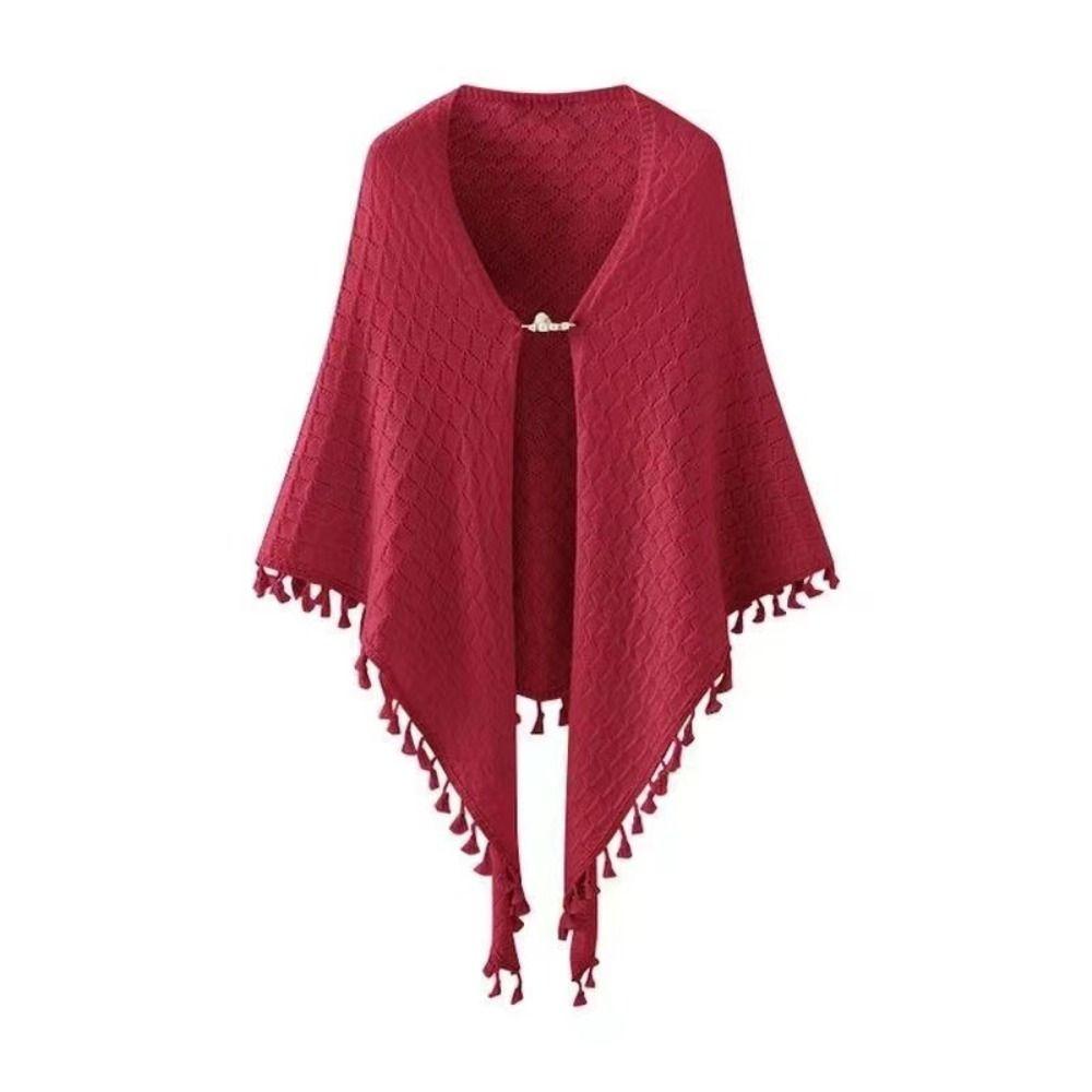 

Cloak Knit Scarf Wraps Knitted Scarves Elegant Knitted Shawl Female червоний