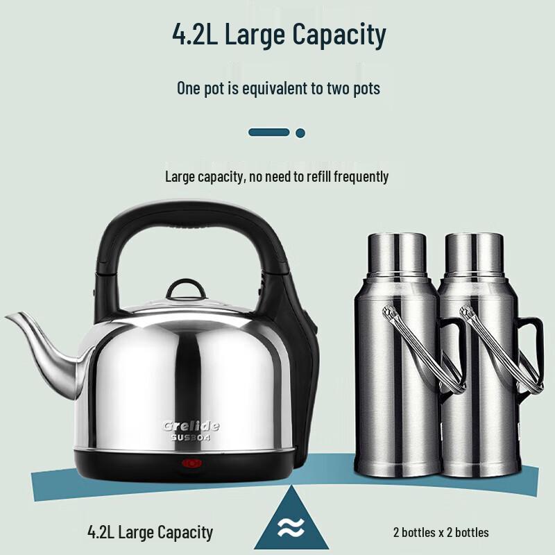 Grelide 4.2L 304 Stainless Steel Electric Kettle CN plug (adapter included)