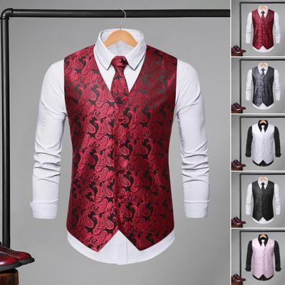 Gilet da Uomo con Cravatta Fazzoletto Scollo a V Senza Maniche Monopetto Motivo Girasole