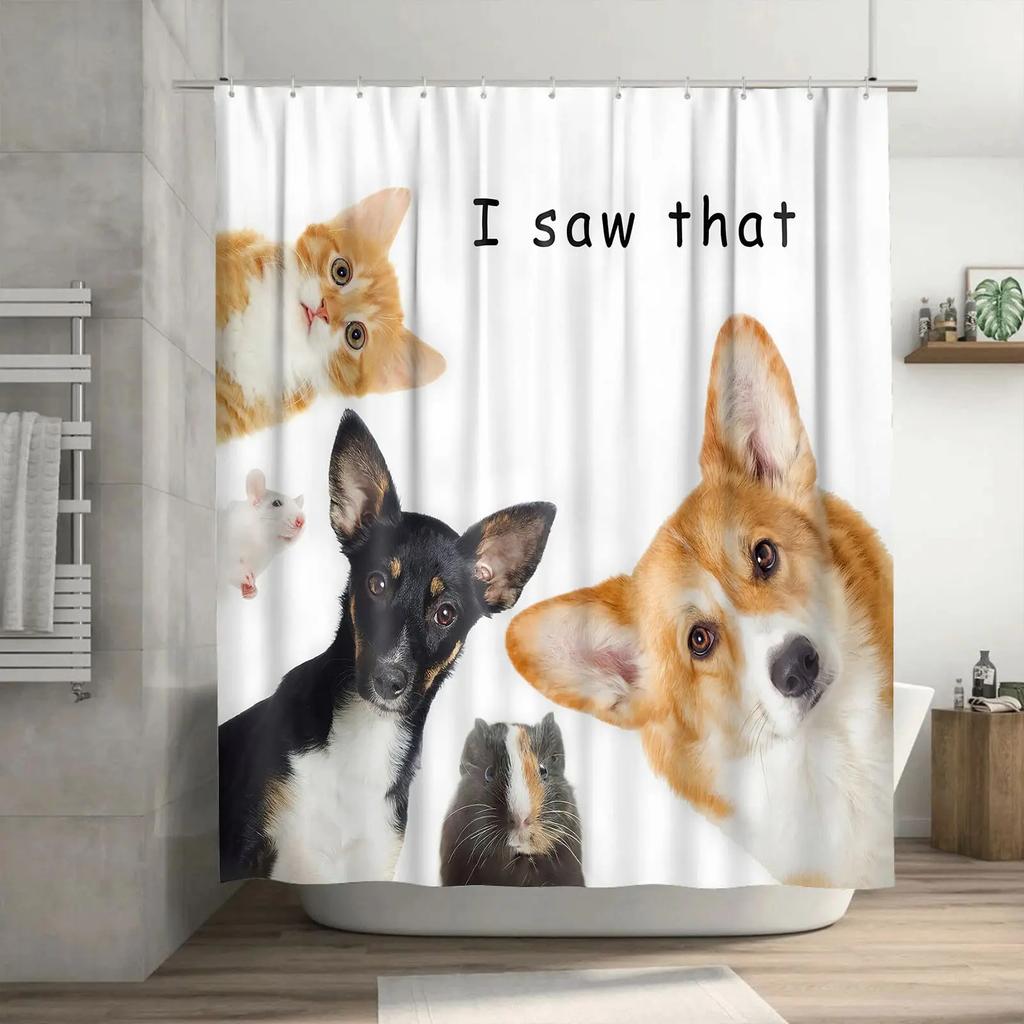 Raining Cats and Dogs Shower Curtain Funny Cartoon Cute Animal Hilarious Pets Playing Water Polyester Waterproof Bathroom Panels
