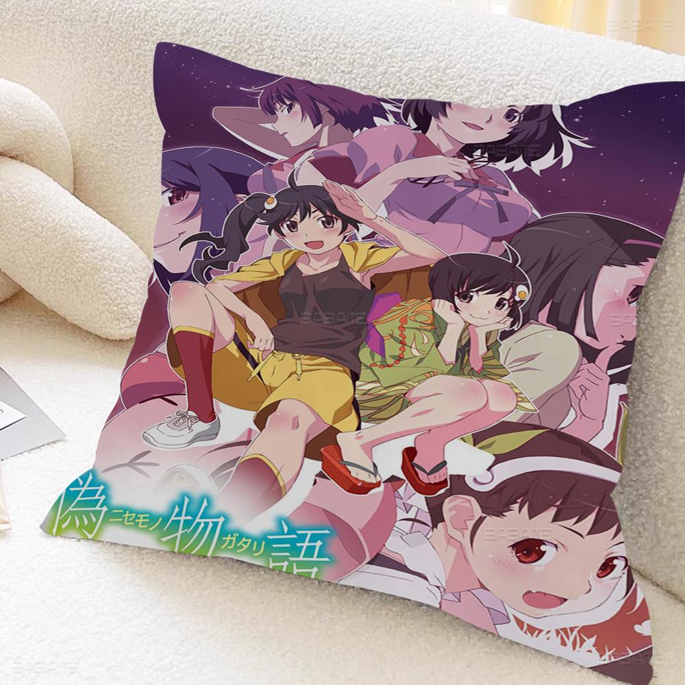 Monogatari Anime Cushion Cover Car Throw Pillow Case For Sofa Car Christmas Gift 40x40cm 45x45cm