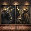 Retro Golden Style Bull Trader Stock Market Bull Art Poster Canvas Painting Wall Print Picture for Living Room Office Home Decor