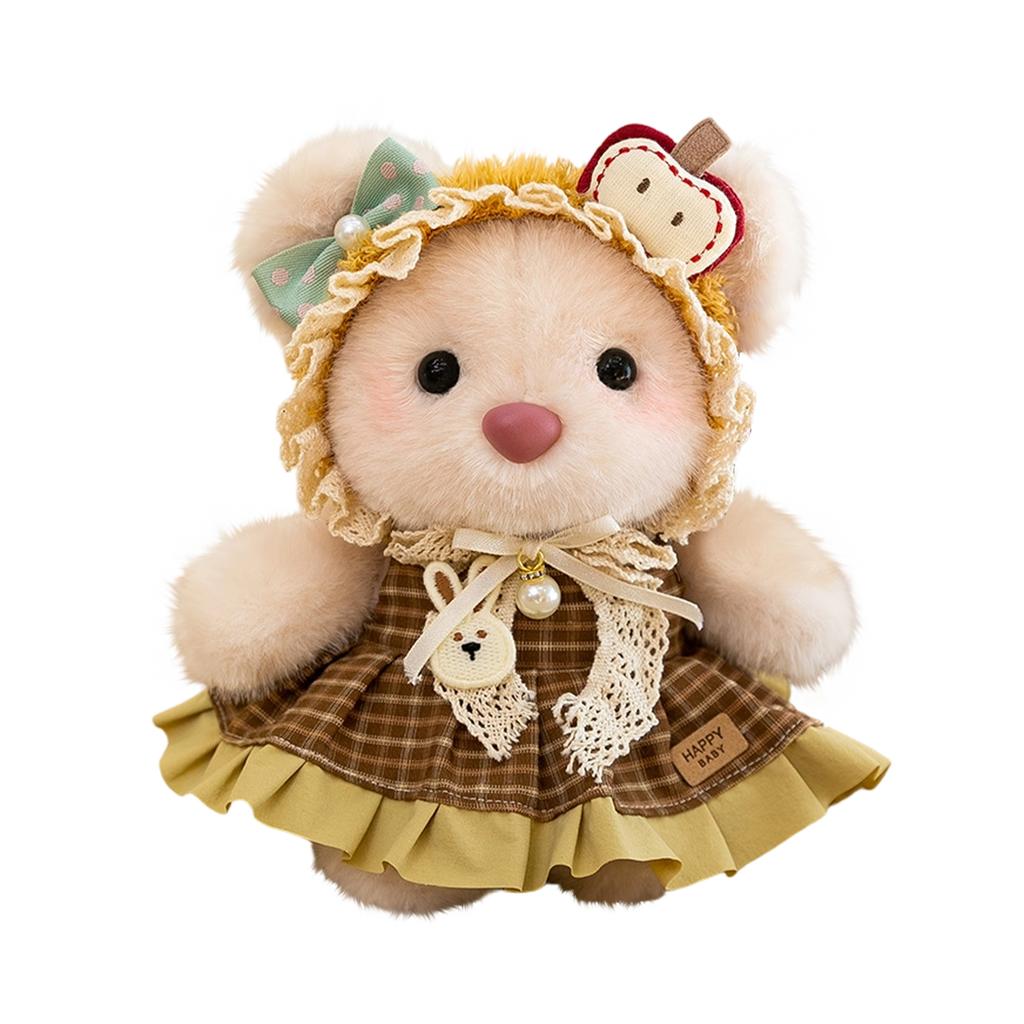 Handmade Teddy Bear Plush Doll with Bunny Dress Soft Stuffed Toy for Children Gift Collectible Home Decoration