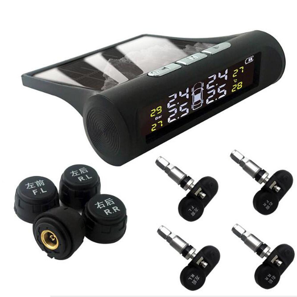 Solar TPMS Car Tire Pressure Alarm Monitor System 4 Wheel Internal External Tyre Sensor Temperature