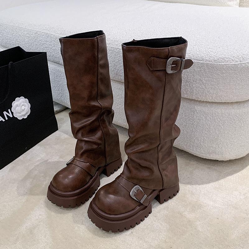 

Но женские ботфорты 2025 на толстой подошве, увеличивающие рост, ковбойские сапоги с широким голенищем, сапоги-чулки, сапоги-рыцари на наборном каблуке, высокие ботинки Мартина 40 коричневый