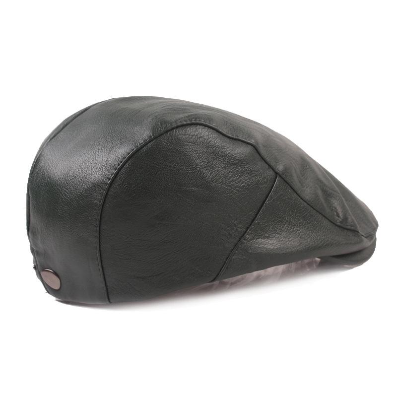 Men's PU Leather Duck Tongue Cap Literary Beret Style Casual Daily & Outdoor Middle-aged Youth Fashion Forward Hat