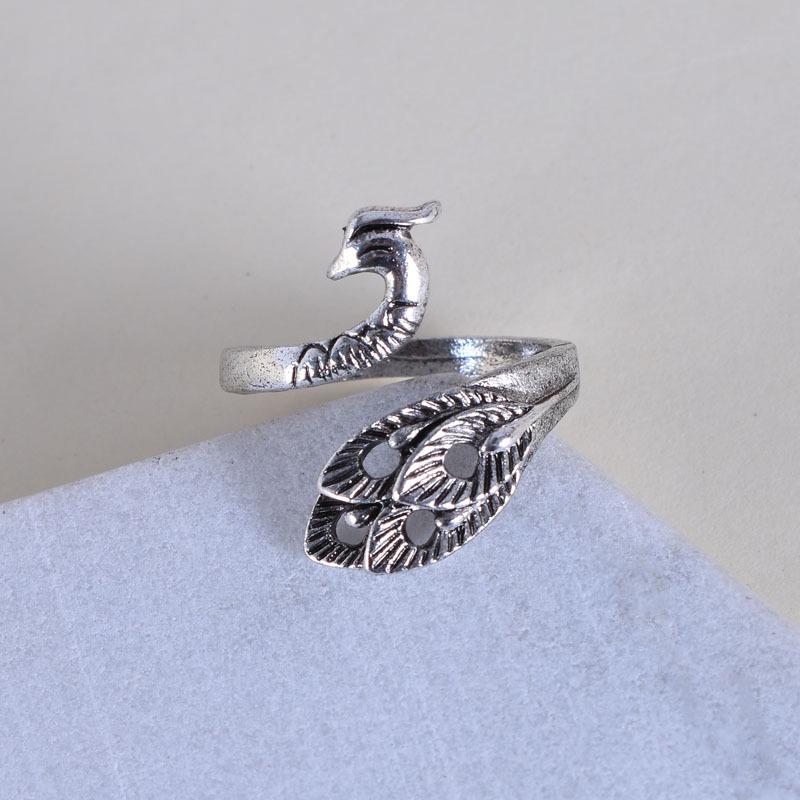 Adjustable Vintage 3D Silver Peacock Ring - Women's Retro Jewelry Accessory