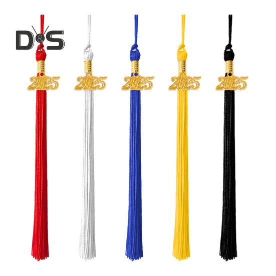 Graduation Hat Tassel with 2025 Date Charm Solid Color 40cm Length Cap Hornor Tassel for Master Bachelor School Graduation Season