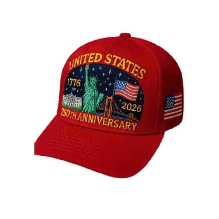 Gedenk-Baseballkappe zum 250. Gründungsjubiläum der USA Premium 3D-Druckdesign Feierhut Verstellbarer Hinterriemen
