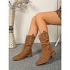 2025 Winter New Suede British Style Mid-Top Boots Women's Plus Size Pleated Pointed Stack Boots