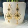 Temperament Personality Gold Color Sun Stars Crescent-shaped Pendant Asymmetry Dangle Earrings for Women Bohemia Jewelry Gifts