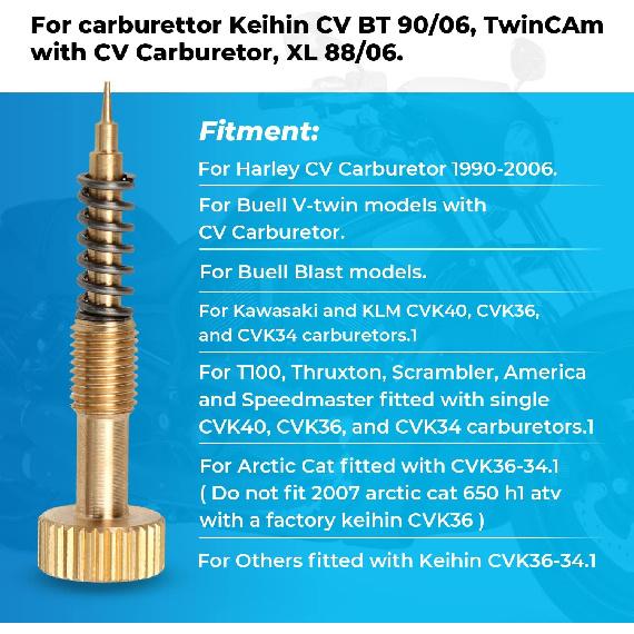 Alpha Rider Pro Carb Rebuild Kit Mixture Screw For Keihin CV CVK Carbs For Harley Big Twin 1990-1999, Twin Cam 1999-2006 & Sportster XL 883 1200