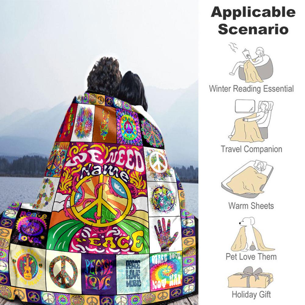 Peace Theme Customize Text Blanket Throw Customizable Blanket Soft Warm Cozy Throw For Nap Livingroom Picnics Living Room for All Occasions