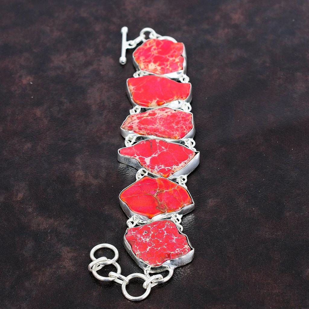 Red Sea Sediment Jasper Bracelet Handmade Gemstone Bracelet 925 Sterling Silver Bracelet Adjustable Chain Bracelet Boho Jewelry Gift For Him