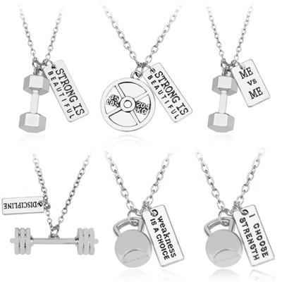Fitness Gym Dumbbell Necklace Pendant Jewelry For Body Builders Men Women Sport Gift