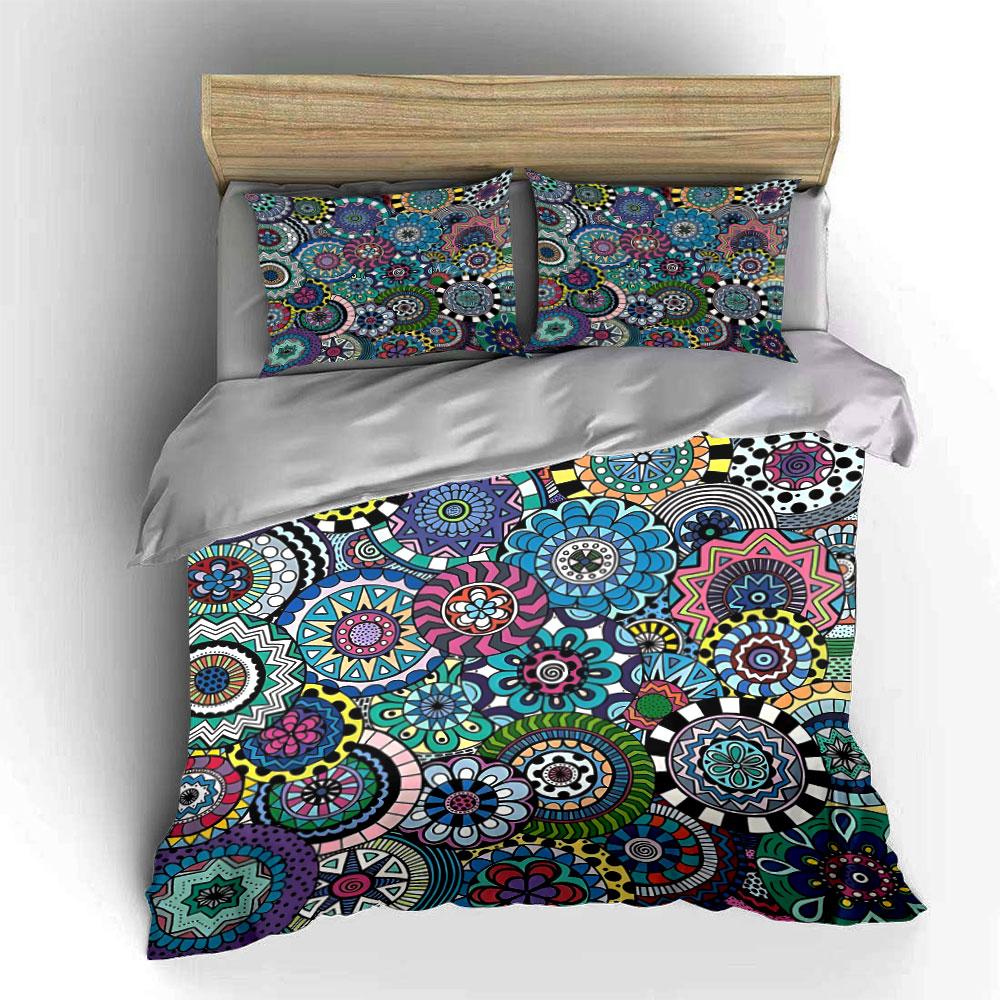Colorful Mandala Three-Piece Set Decor Bedding Set With 1 Duvet Cover 2 Pillowcases Single Double King Queen, Gift