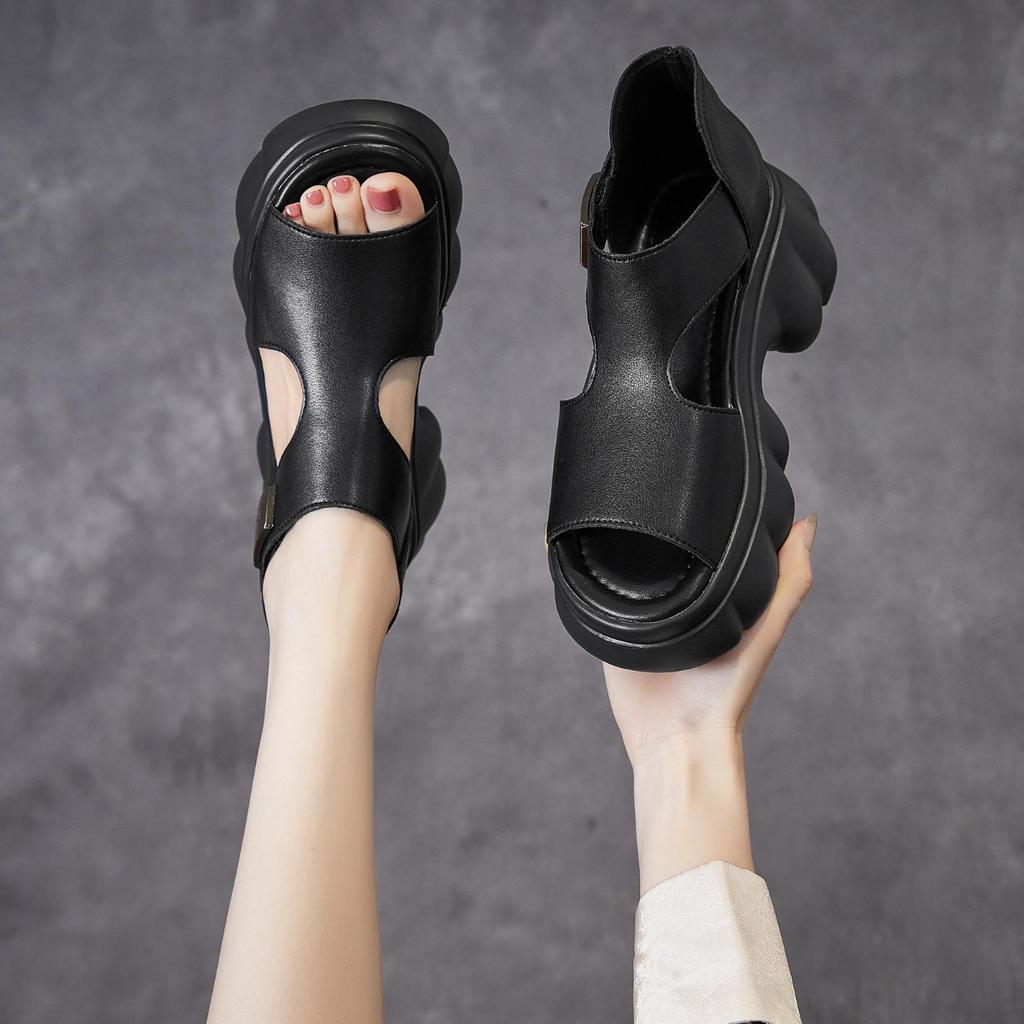 2026 Summer Genuine Leather Shoes Women Platform Sandals Thick Sole Fashion Brand Ladies High Heels Sandals