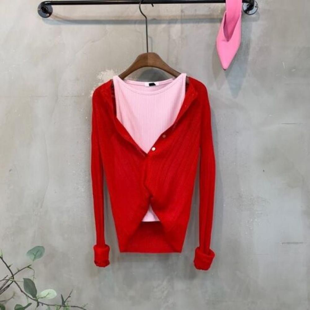 C S In The Room hoShu Sheer Rib Button Slim Fit Long Sleeve Knit 4 ColorS