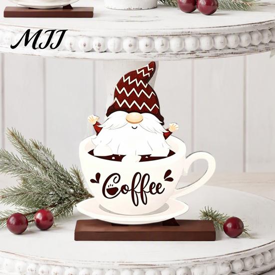 Farmhouse Coffee Station Decorations Bar Table Ornament, Wooden Theme Stand with Stable Corner Decorative Base, Retro Tray for Kitchen Countertop