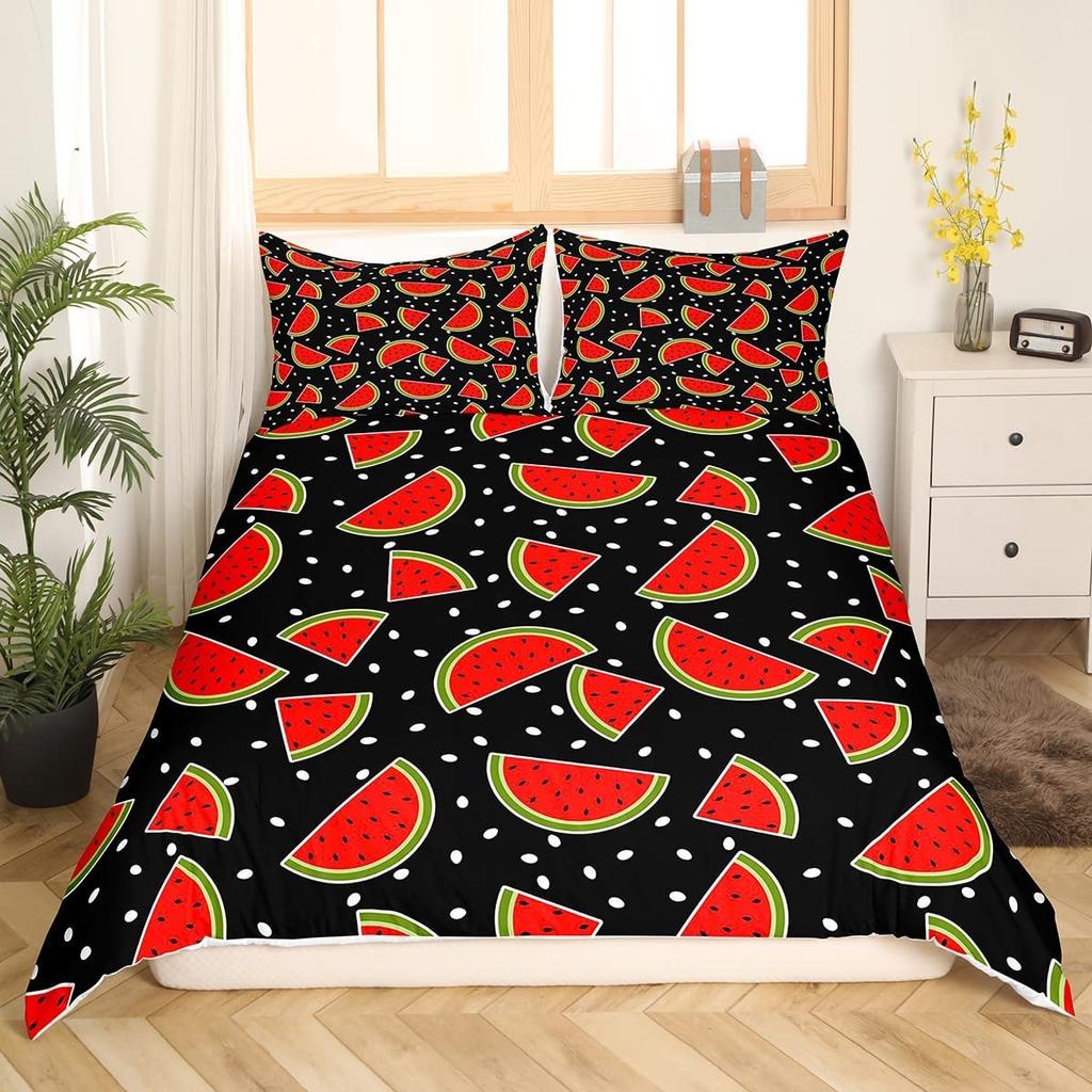 Watermelon Duvet Cover Set Green Red Polyester King Queen Full Size Bedding For Kids Teens Adults