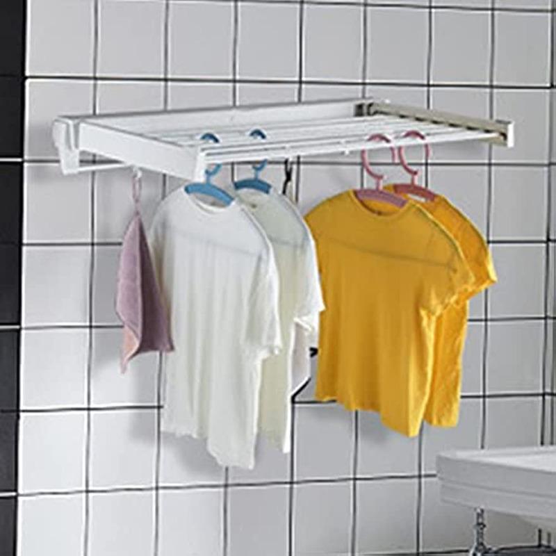 Modern Minimalism Folding Rack Clothes Laundry Rack Collapsible Wall Mounted Hanger 7 Drying Rods Shelf