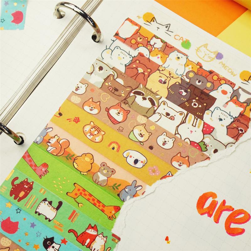 20 Rollen süße Tiere Washi Tape Set Heißprägung Gold Silber Folie Maskierung Cartoon Haustiere dekorative Bänder DIY Handarbeiten