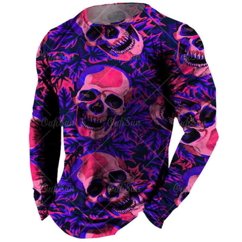 Buy Fashion Long Sleeve T-Shirt For Men Skull Graphics Tees Flower