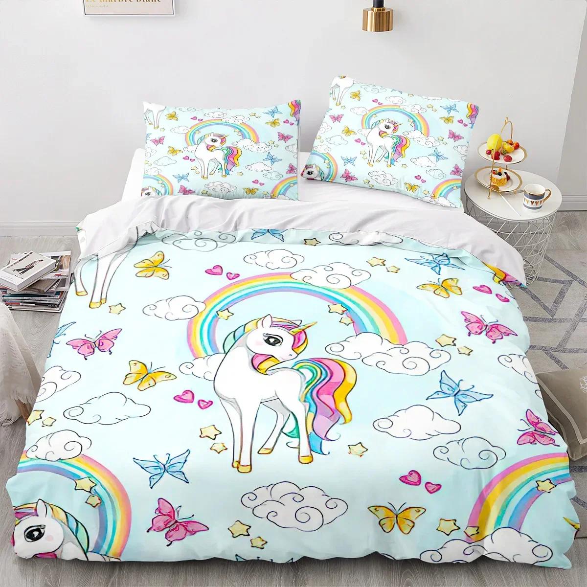 

New 3D Print Cartoon Unicorn Comfortable Duvet Quilt Cover Pillowcase Bedding Set Children Bedroom Decoration Home Textile 70x133cm 2pcs