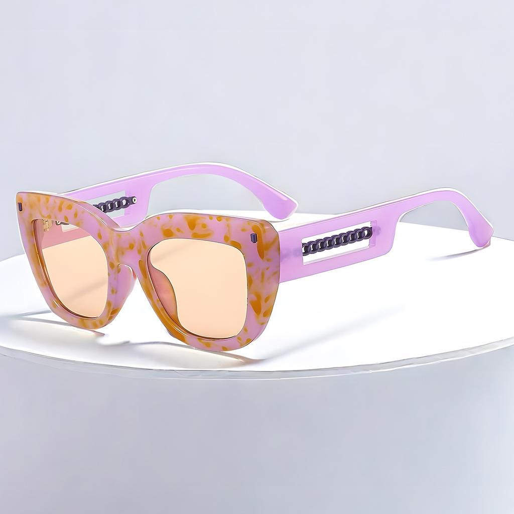Stylish Personality Square Frame Cat-Eye Chain Sunglasses Women'S Fashion Brand Designer Clear Uv400 Men'S Sunglasses
