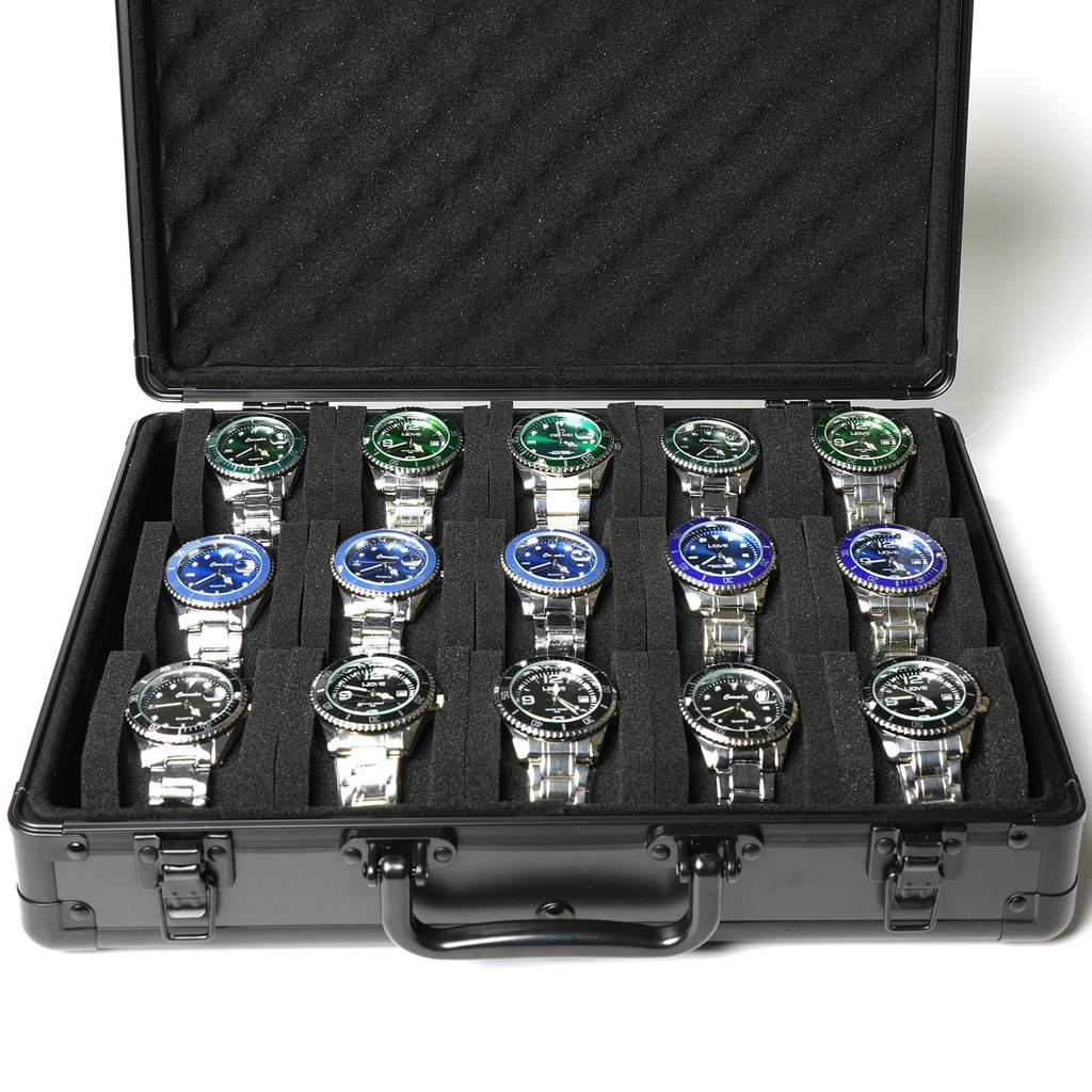 AUKURA Watch Organizer Aluminum Watch Storage Hard Watch Travel Padded Case for Watch Display and Organization 15-Slot Case, Box, Box,