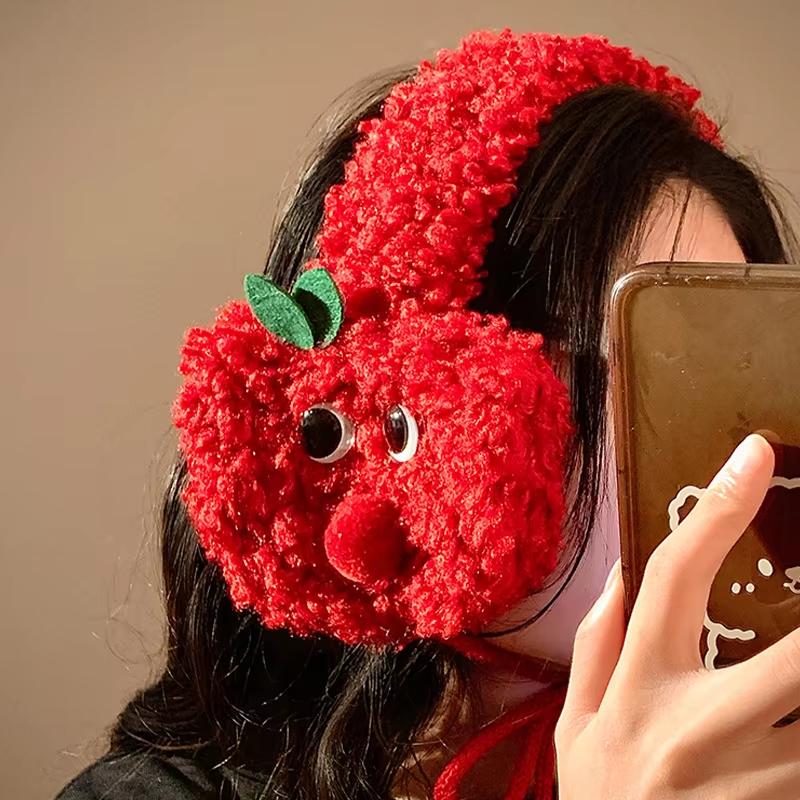 

Warm Protective Ear Muffs Plush Cycling Ear Warmers Cute Winter Ear Covers Red Plush Earmuff Set For Outdoor Activities Cycling