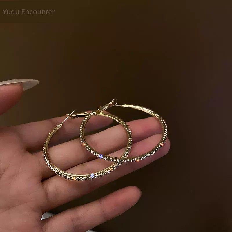 

2023 New Trendy Exaggerated Big Ear Ring Women s Graceful Online Influencer Fancy Eardrops round Ring Earrings European and American Earrings Gold Circle Silver Needle - 5cm