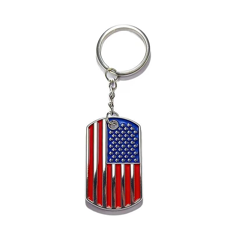 American Flag Enamel Keychain - Zinc Alloy with Red, White, and Blue Cross Design