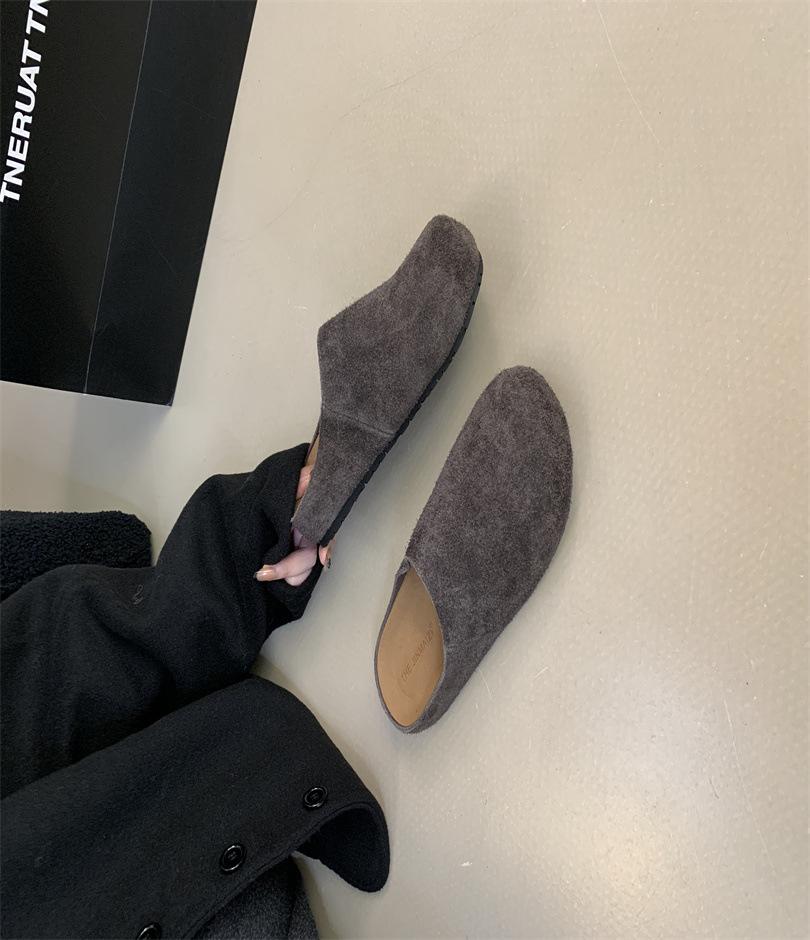 

2025 новые кожаные шлепанцы с толстой подошвой и закрытым носком, женские, полуподнос, нескользящие, ретро, уродливые, модные шлепанцы Boken 40 серый